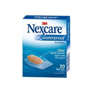 Nexcare Waterproof Bandage, Size One, Clear, 20 ct 20 Box