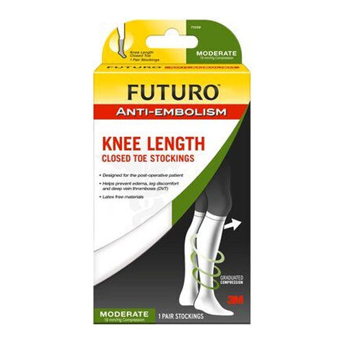 3M FUTURO Anti-Embolism Stocking, Knee Length, Closed Toe, Regular, White