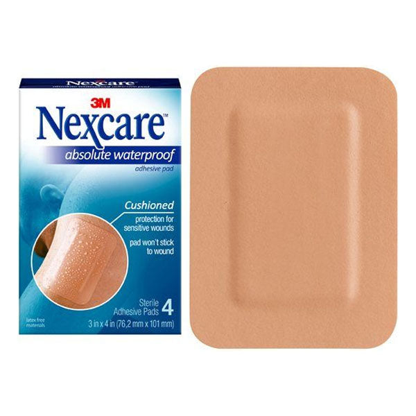 Nexcare Absolute Waterproof Adhesive Pads, 3" x 4", 4 Count 4 Pack
