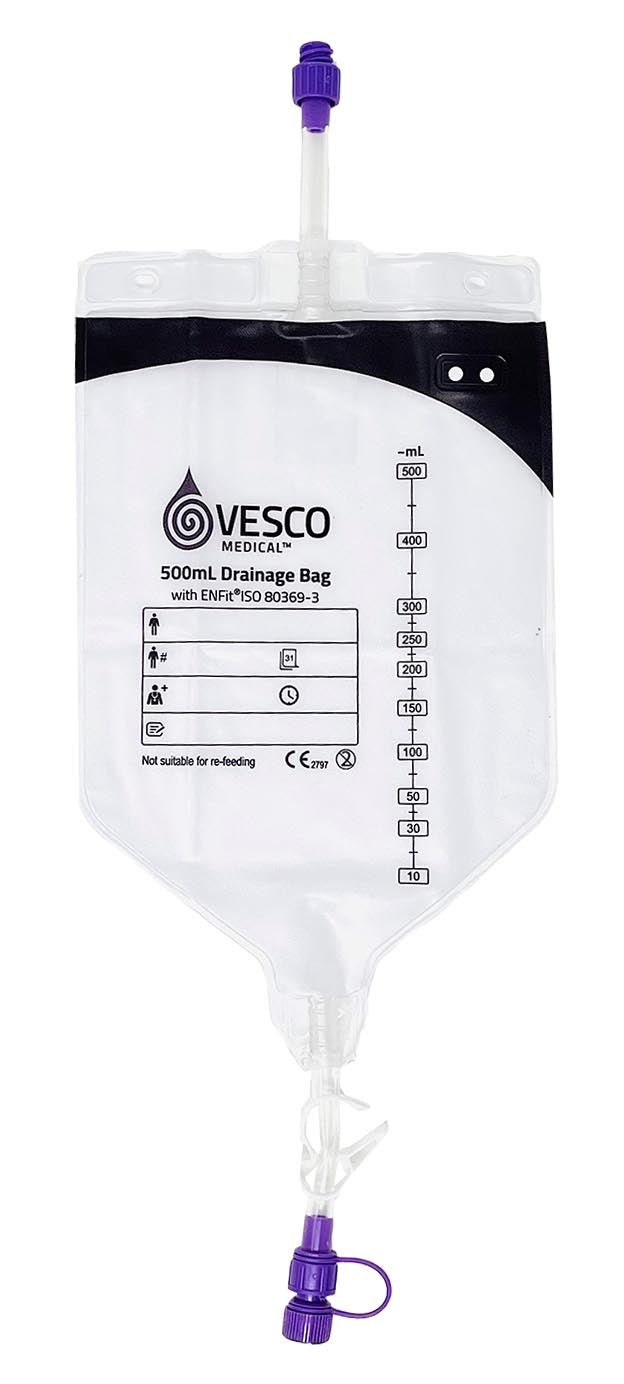 500mL PVC ENFit Drainage Bag with 60" (150cm) Tubing & Hanger 1 Each
