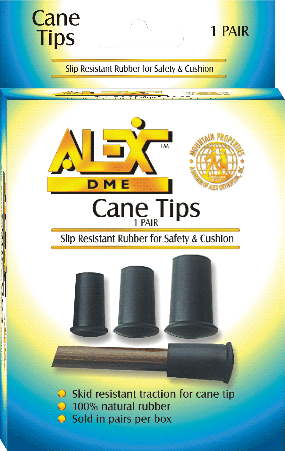 Replacement Rubber Cane Tip 16 mm, Black 2 Box