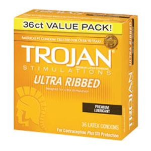 Trojan Condom Stimulations Ultra Ribbed Lubricated 36 Box