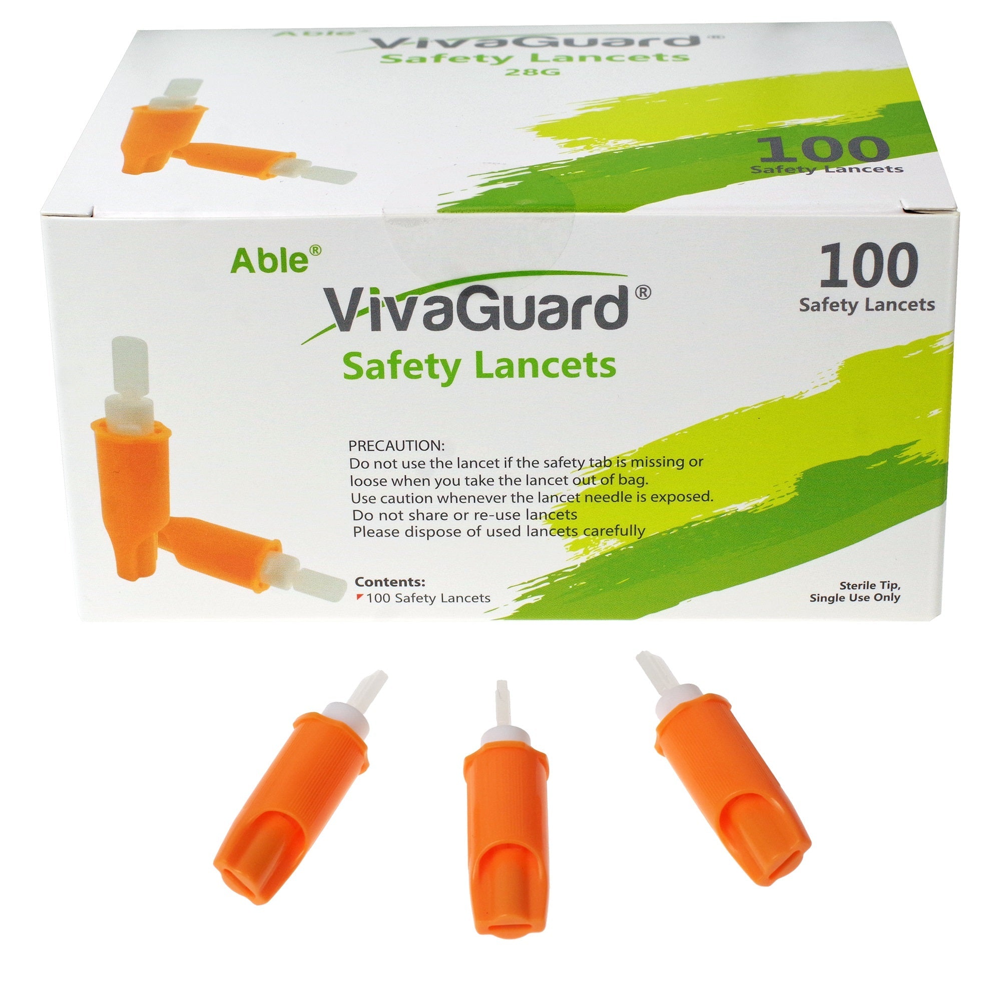VivaGuard Safety Lancets, 28G, (100 count) 100 Box