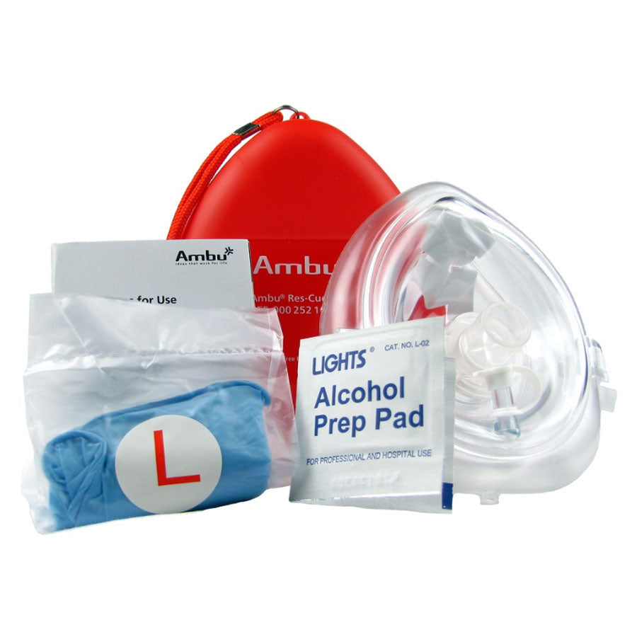 AMBU CPR Mask (EMT Grade) With Gloves And Wipes 1 Each