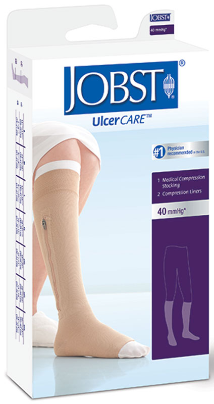UlcerCare Zippered Knee-High 30-40mmHg Open Toe w/Liner Large, Beige 1 Each