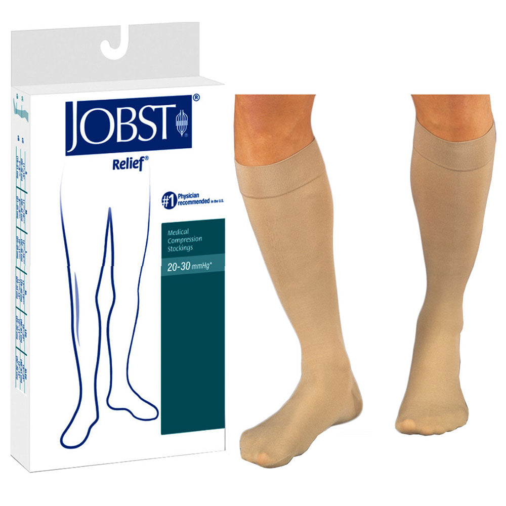Relief Knee-High with Silicone Band, 20-30, Large, Closed, Beige 1 Each