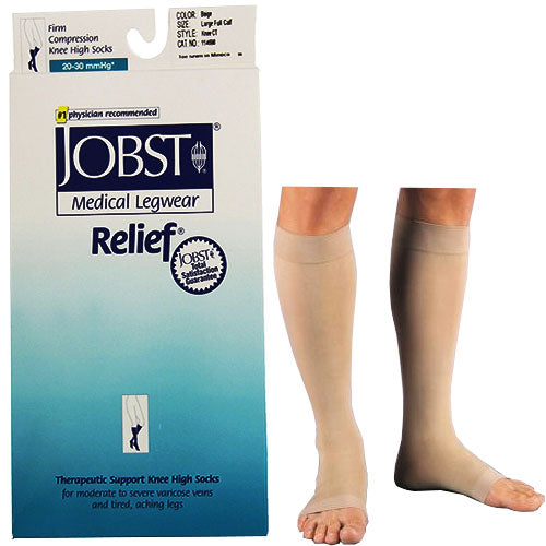 Relief Knee-High with Silicone Band, 20-30, Medium, Open, Beige 2 Pack