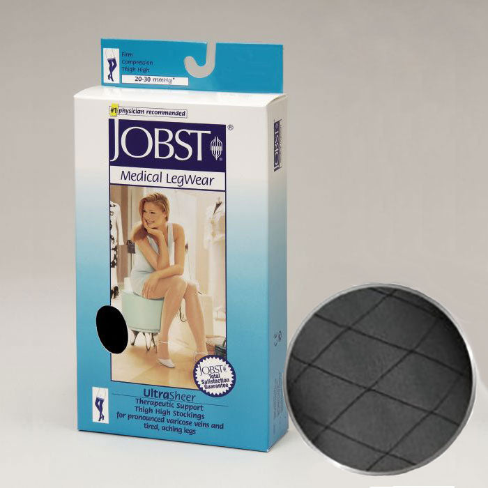 Ultrasheer Thigh-High with Silicone Band and Diamond Pattern, 20-30, Closed, Classic Black, Small 1 Each