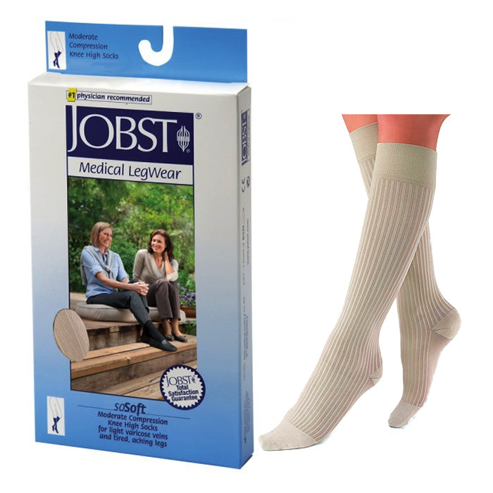 SoSoft Knee High, 20-30, Ribbed, Closed Toe, Medium, Sand 1 Each