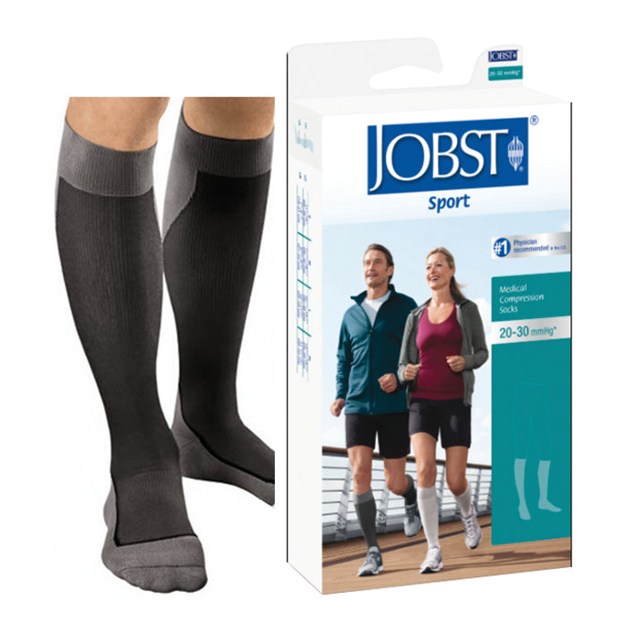 Jobst Sport Sock Knee-High, 20-30, Closed, Medium, Black/Grey 1 Each