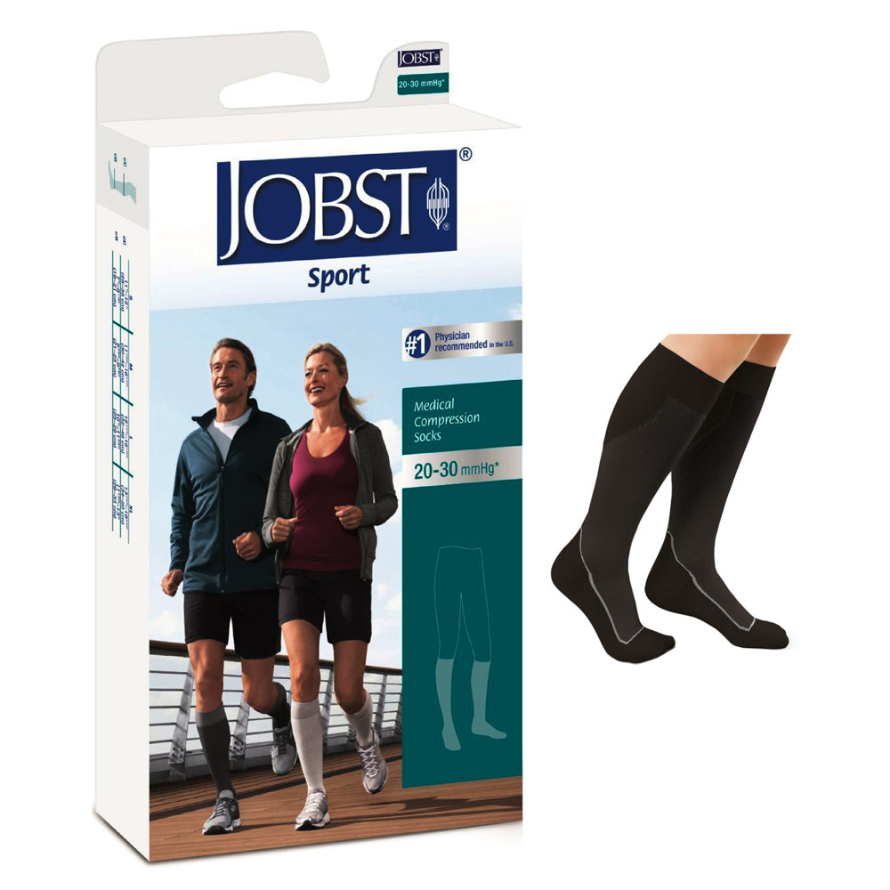 Jobst Sport Sock Knee-High, 20-30, Closed, Cool Black, Medium 1 Each