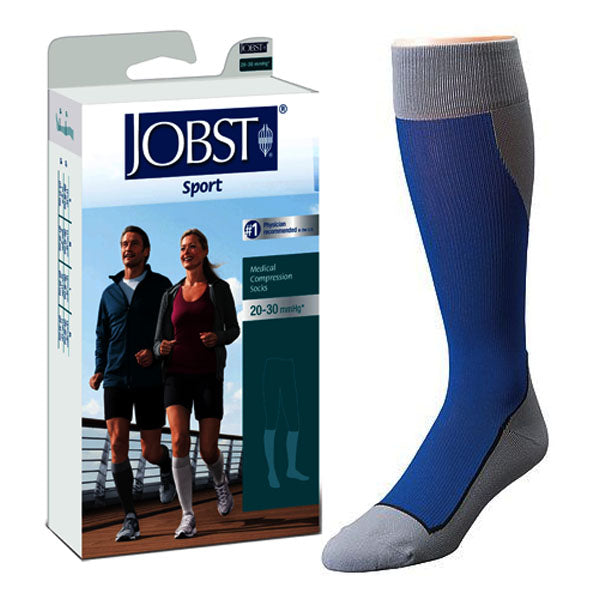 Jobst Sport Sock Knee-High, 20-30, Closed, Royal Blue/Grey, Medium 1 Each