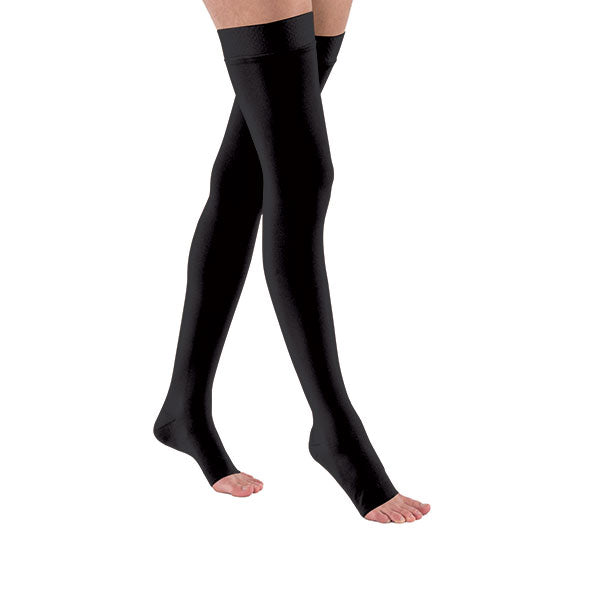 JOBST Relief Compression Thigh-High with Silicone Dot Band, 30-40, Open Toe, Medium, Black 1 Each