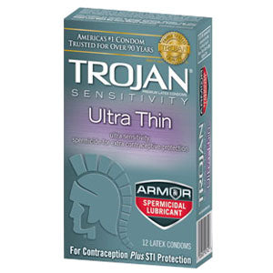 Trojan Ultra Thin Condom with Armor Spermicidal Lubricant (12 Count) 12 Each