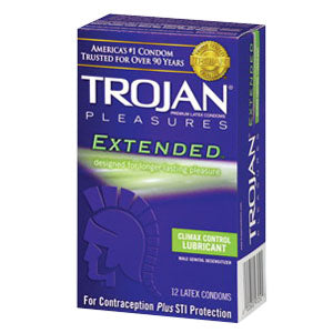 Trojan Extended Pleasure Condom with Climax Control Lubricant 12 Each