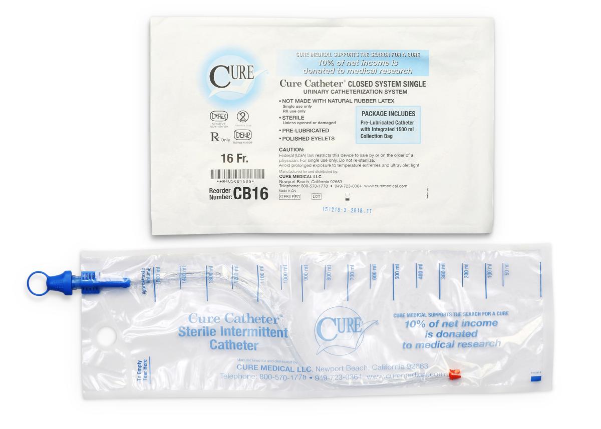 Cure Catheter Single Closed System, Unisex, Straight Tip, 16 FR 1 Each