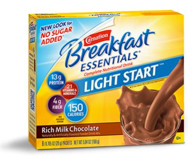 Carnation Breakfast Essentials Light Start Complete Nutritional Drink, Rich Milk Chocolate, Retail 64 Case