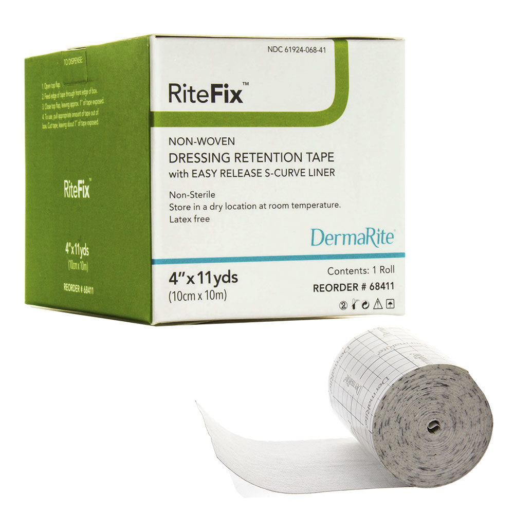 RiteFix Non-Woven Dressing Retention Tape with Easy Release Curve Liner, 4" x 11 yds 1 Each