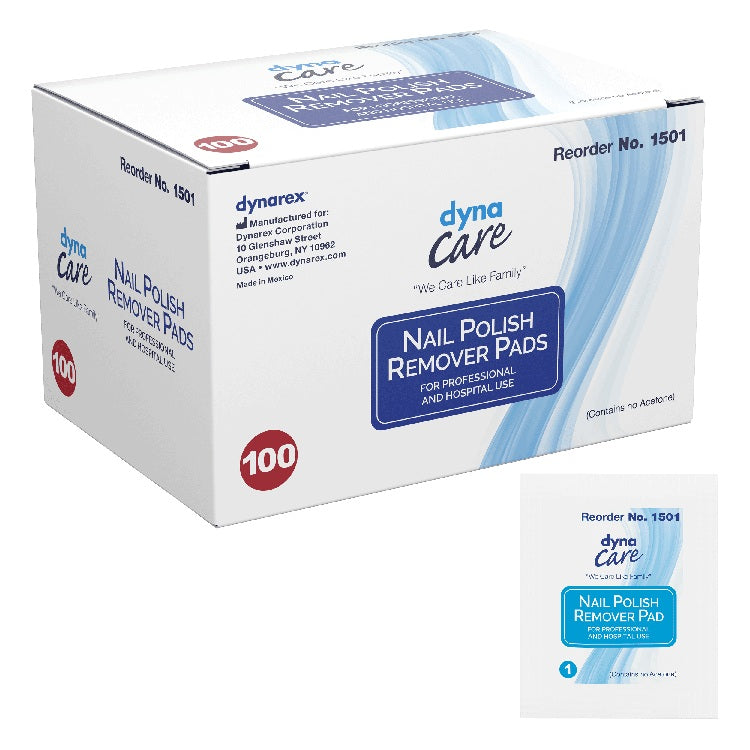 Dynarex Nail Polish Remover Pads, No Acetone 100 Box