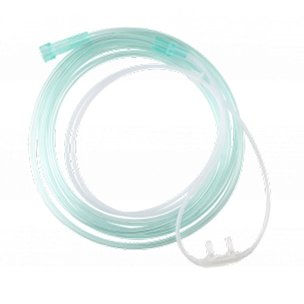 Dynarex Nasal Oxygen Cannula with 7' Tubing, Cushion Tip and Standard Connector, Crush Resistant, Light Green, Adult 1 Each