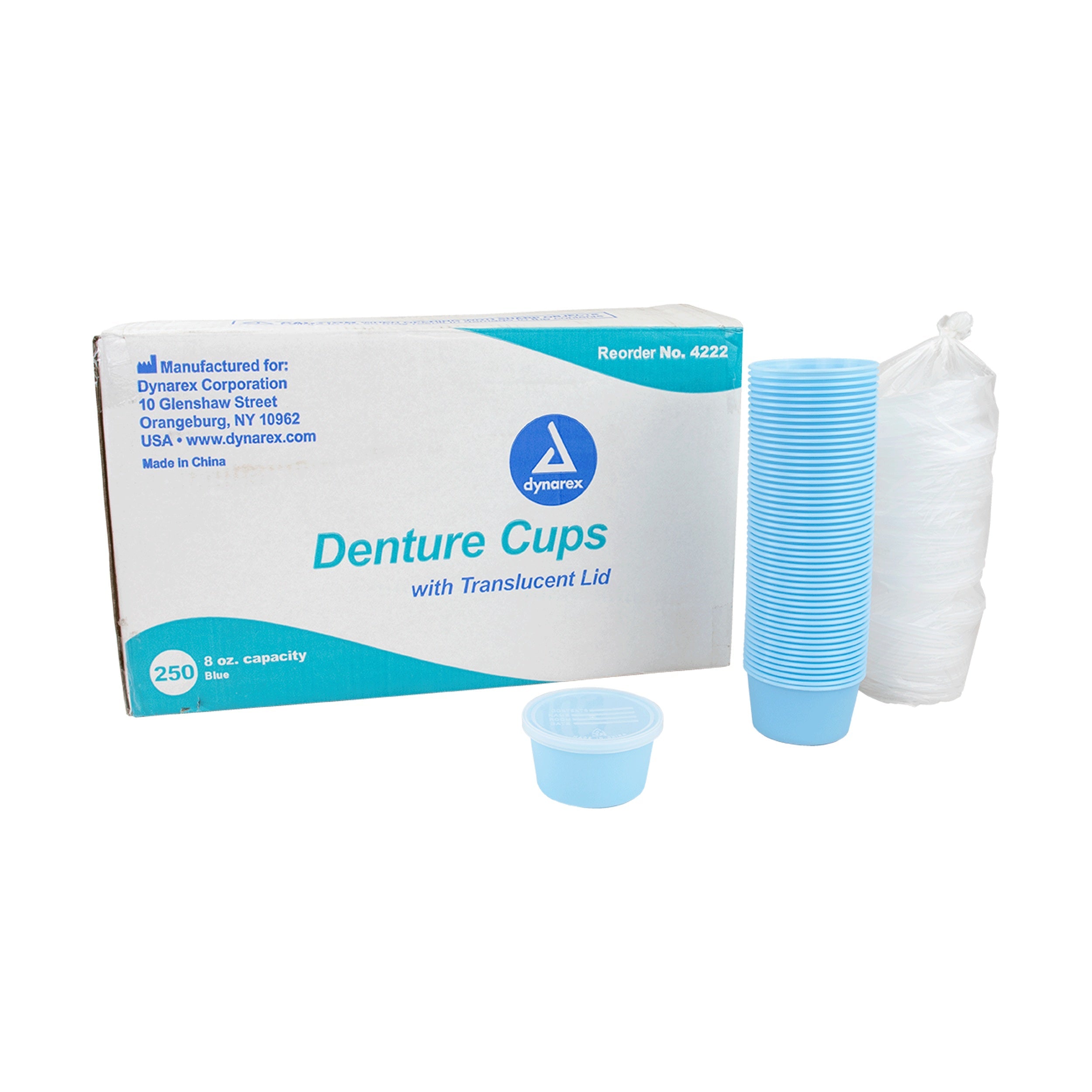 Denture Cup w/ Lid, 8 oz, Blue 250 Case