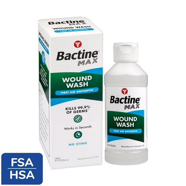 Bactine Max Wound Wash Liquid, Benzalkonium, Flip Cap, 8 oz 1 Each