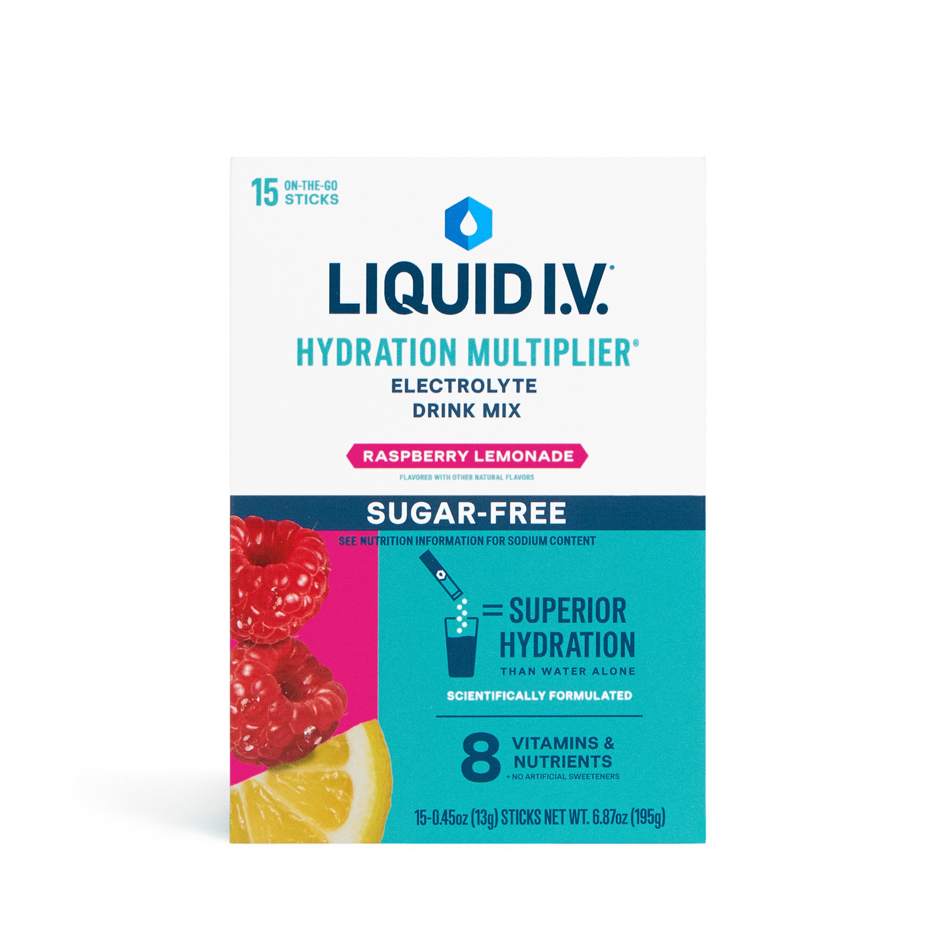 Liquid IV Electrolyte Drink Mix, Sugar Free Raspberry Lemonade, 15 ct 15 Box
