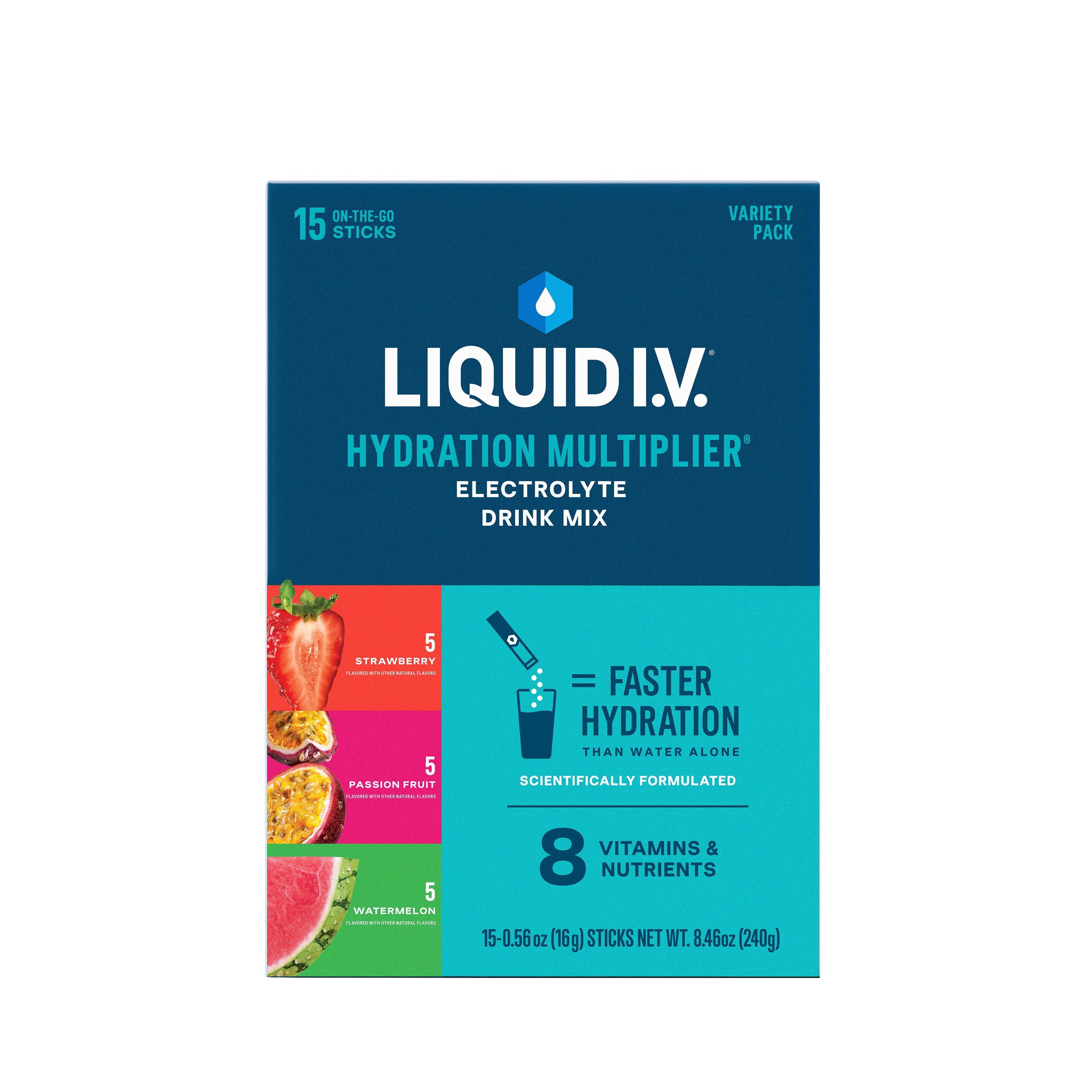 Liquid IV Electrolyte Drink Mix, Variety Pack (Strawberry, Passionfruit, Watermelon), 15 ct 15 Box