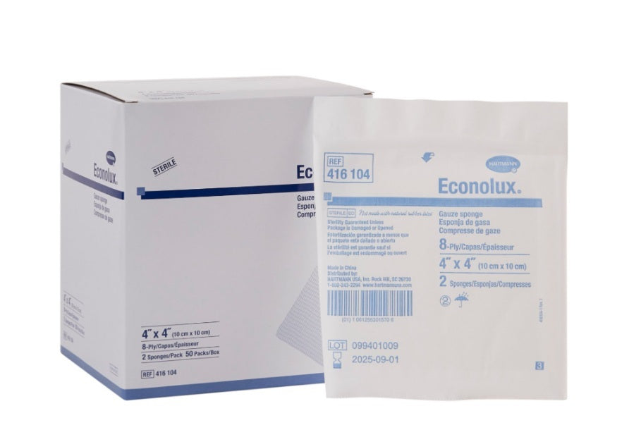 Econolux Gauze Sponge, Sterile 2's, 8-Ply, 4" x 4"
