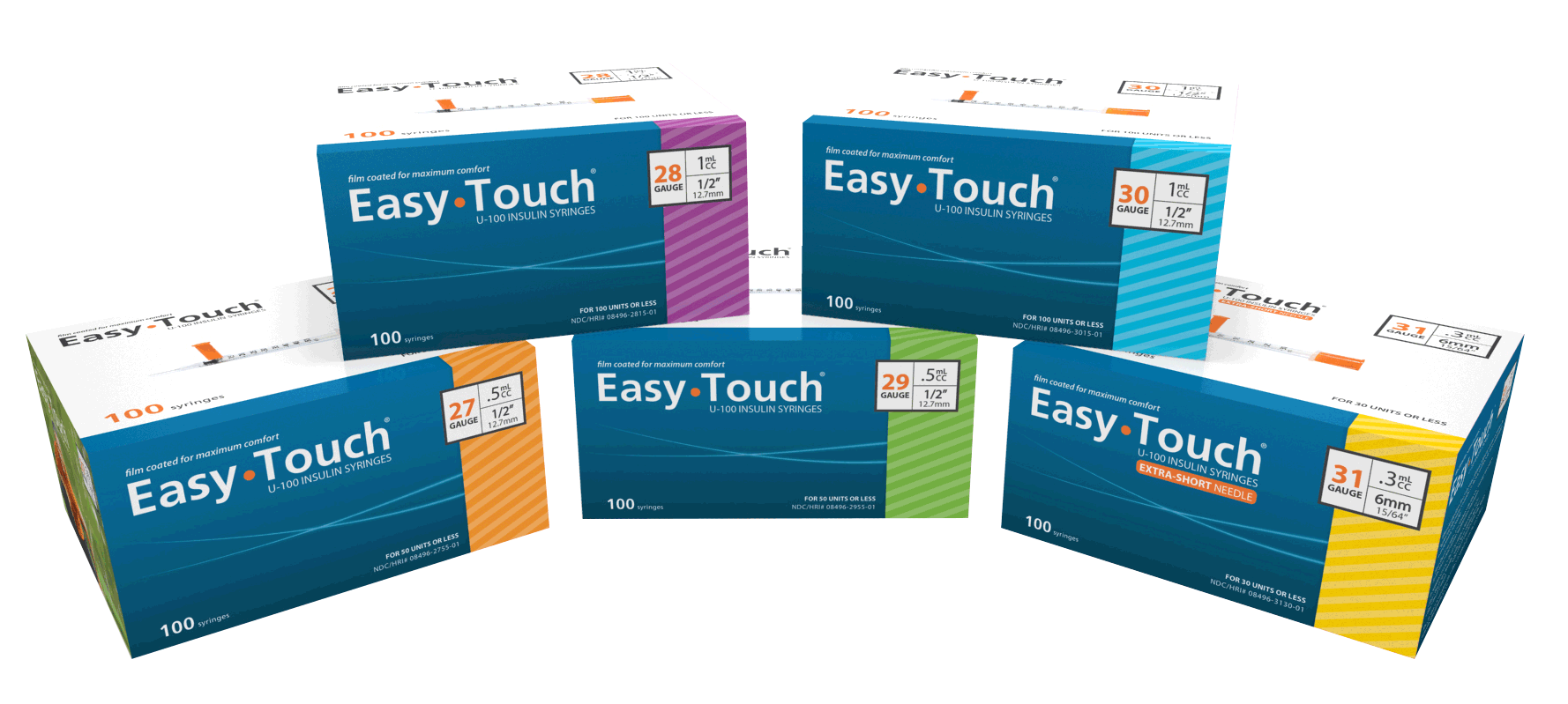 EasyTouch Insulin Syringe 27G x 1/2", 0.5 mL