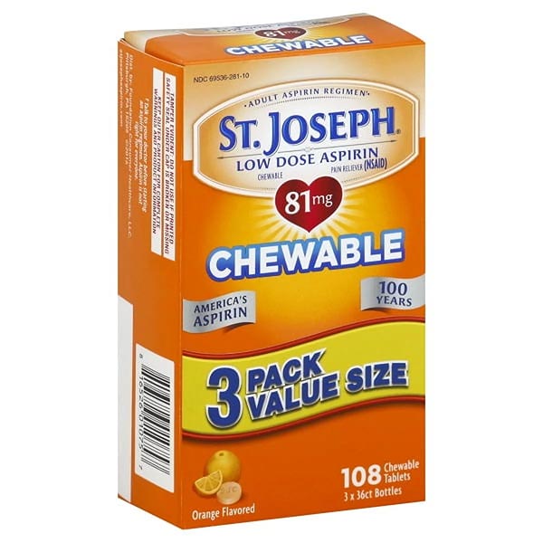 St. Joseph Low Dose Chewable Aspirin, 81 mg, Orange, 108 ct. 1 Each