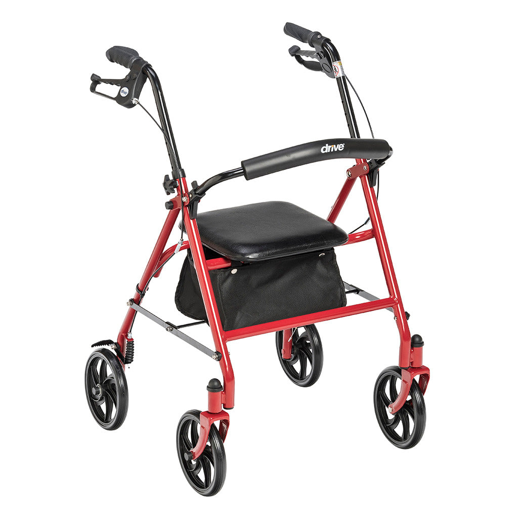 Drive Medical Durable 4-wheel Rollator with Fold Up Removable Back, Red, 25.5" L x 23.5" W x 35" H 1 Each