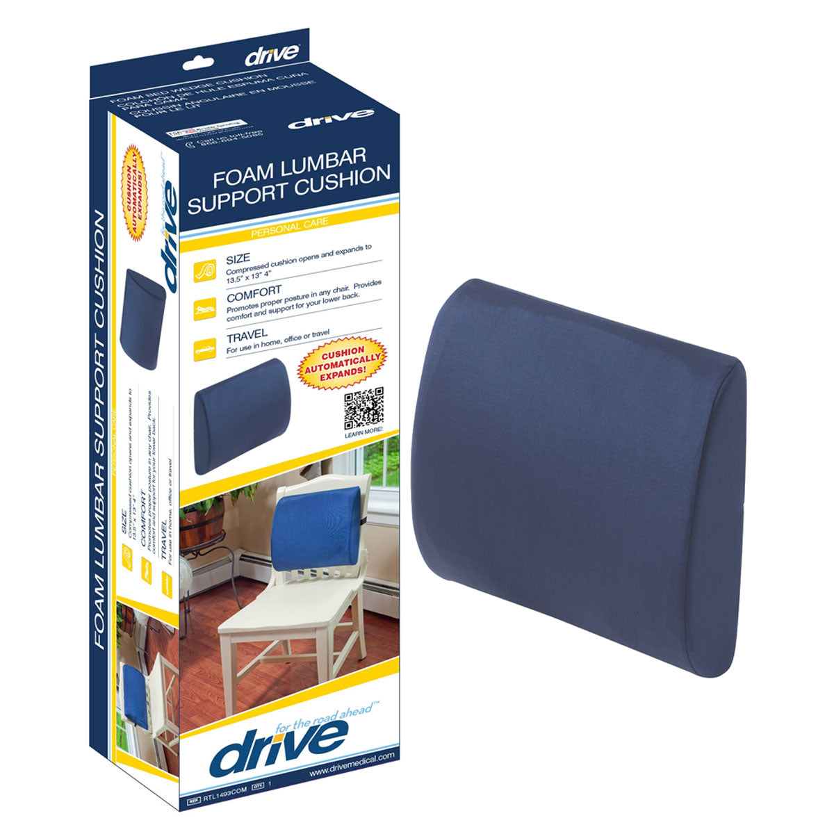 Foam Lumbar Support Cushion with Straps 13.5" x 13" x 4 1 Each