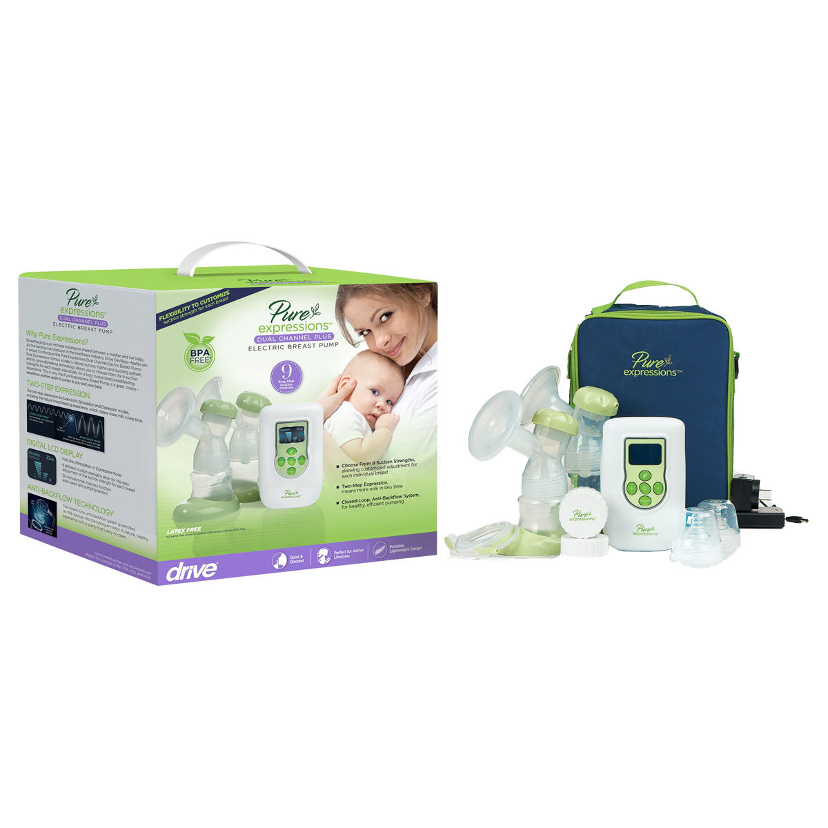 Pure Expressions Double Electric Plus Breast Pump with Designer Carry Bag 1 Each