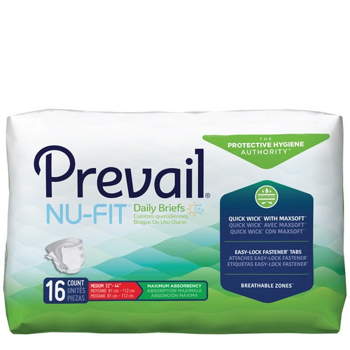 Prevail Nu-Fit Adult Brief Medium 32" - 44" 16 Pack