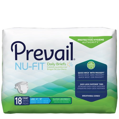 Prevail Nu-Fit Adult Brief Large 45" - 58" 18 Pack