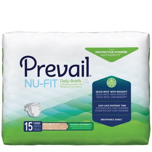 Prevail Nu-Fit Adult Brief X-Large 59" - 64" 15 Pack