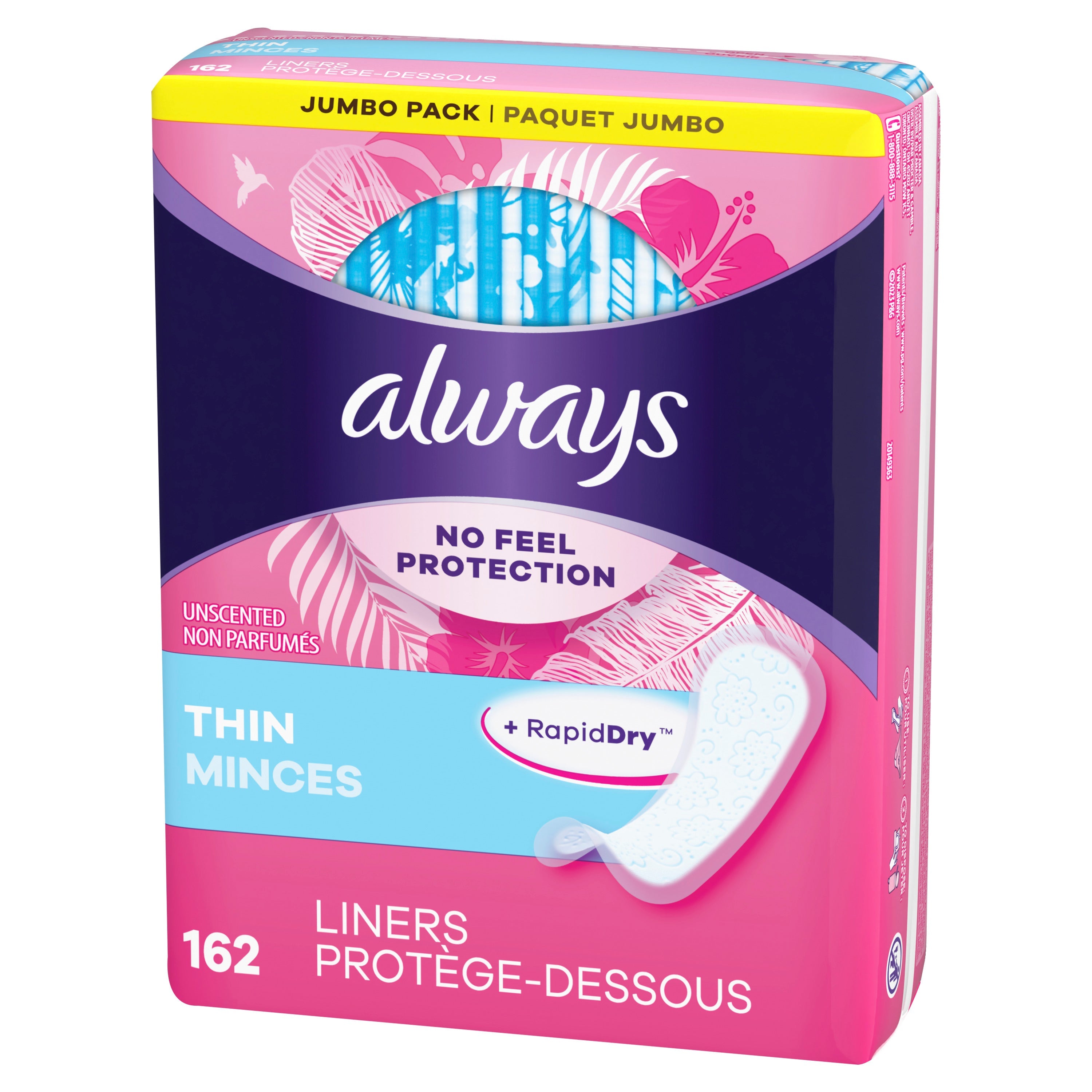 Always Thin Daily Panty Liners, Light Absorbency, Unscented, 162 Count 162 Pack