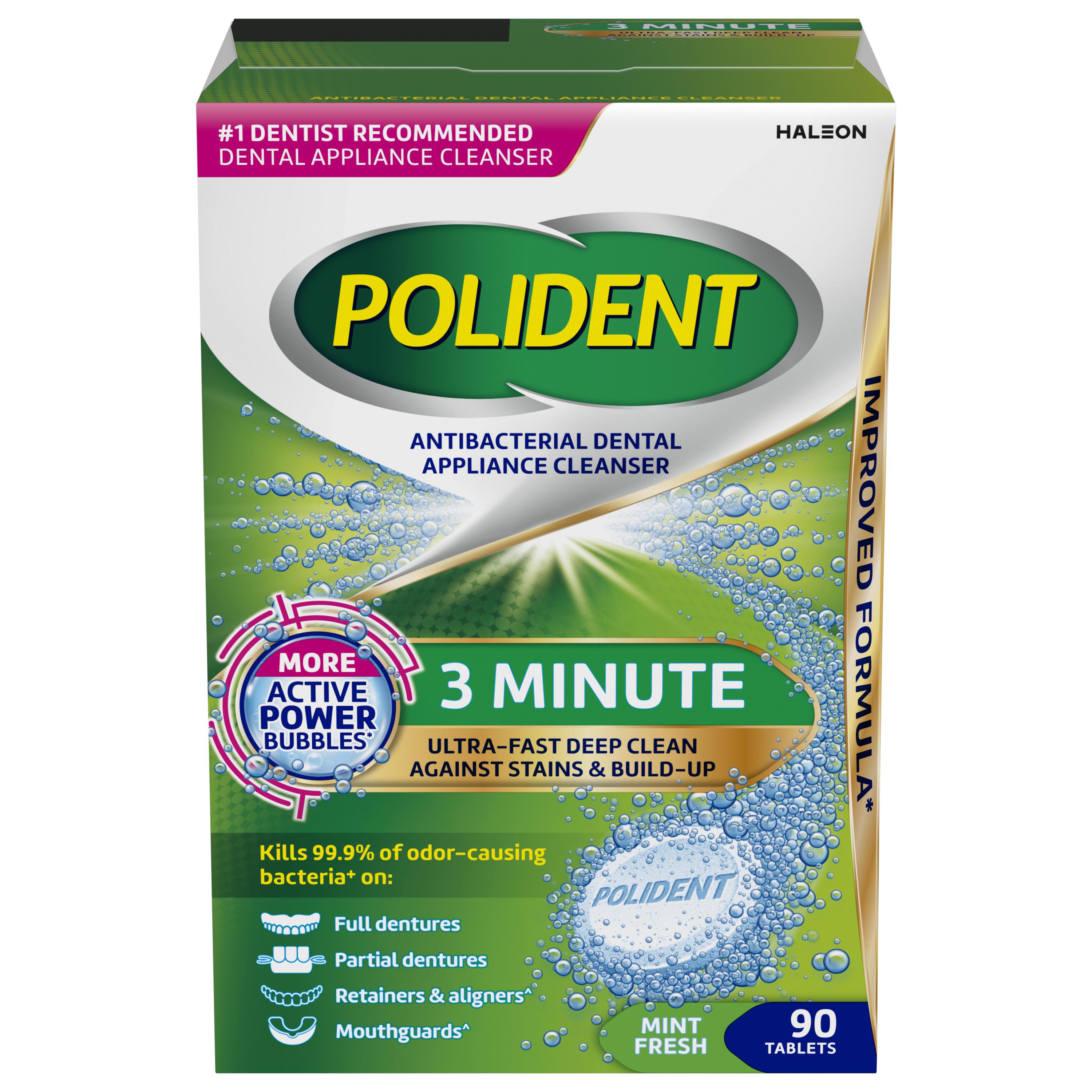 Polident 3 Minute Antibacterial Dental Appliance Cleanser Tablets, 90 Count