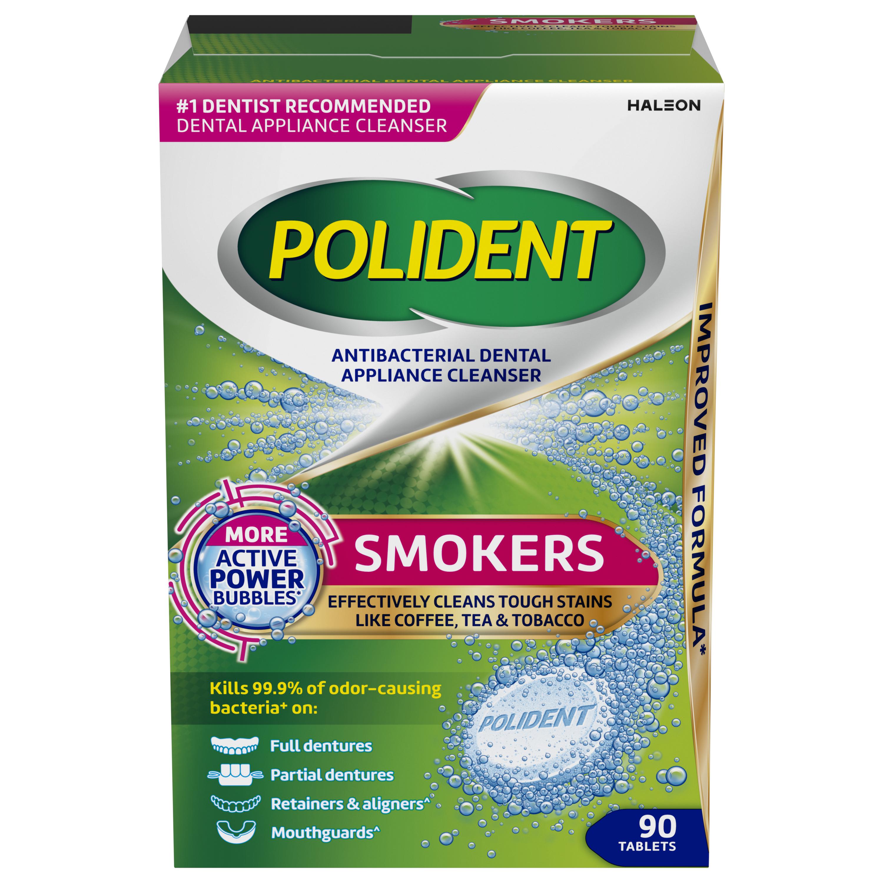 Polident Smokers Antibacterial Dental Appliance Cleanser Tablets, 90 Count