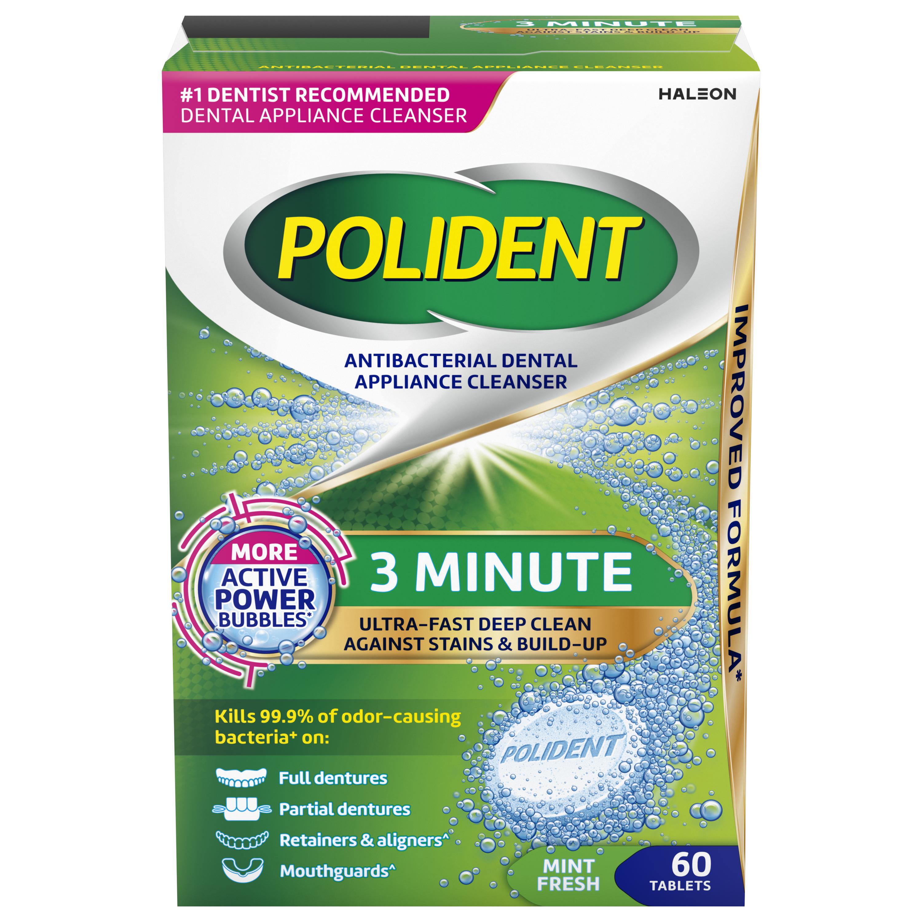 Polident 3 Minute Antibacterial Dental Appliance Cleanser Tablets, 60 Count