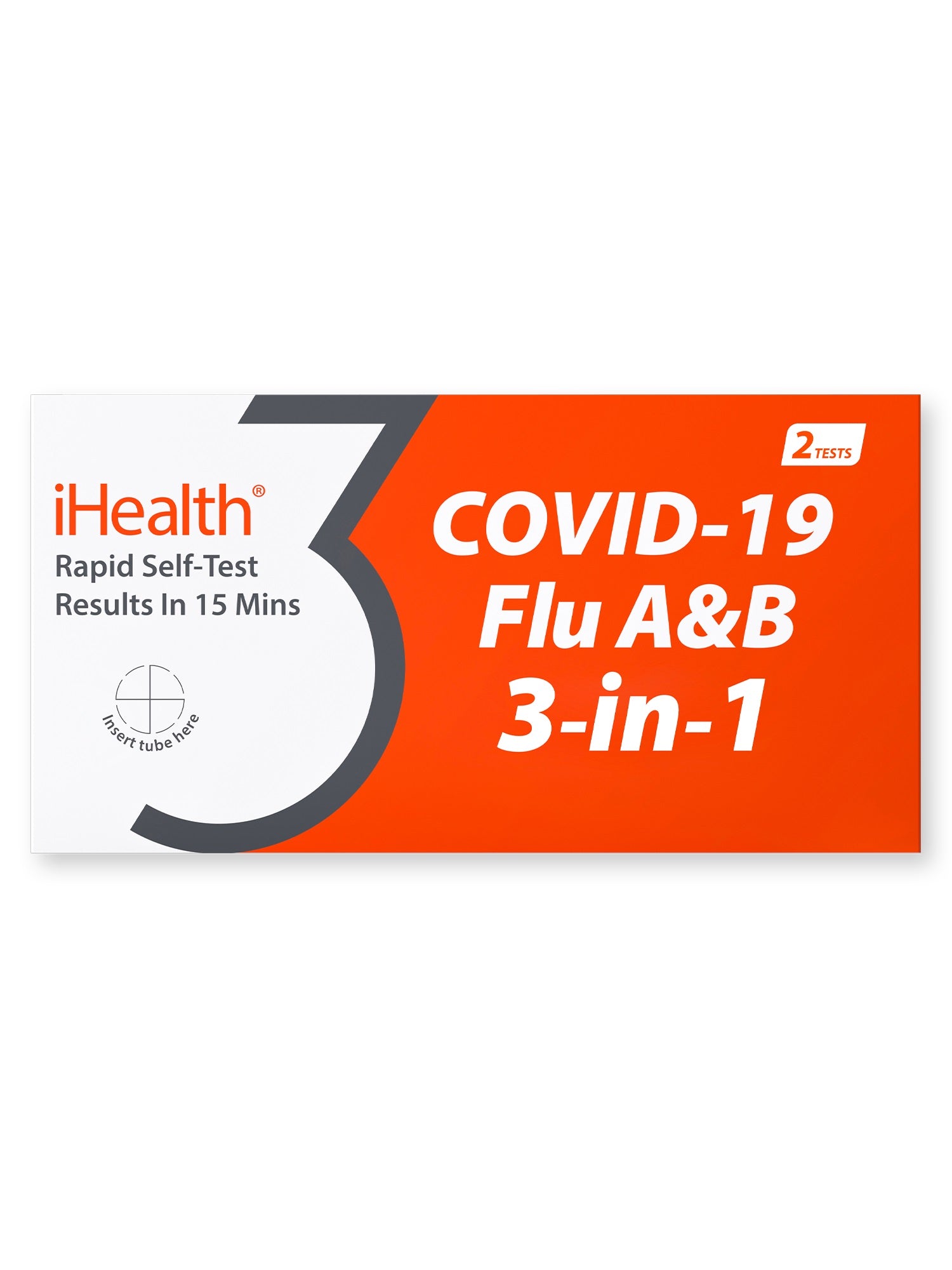 iHealth COVID-19/Flu A&B 3-in-1 Antigen Rapid Test, Results in 15 Minutes, FDA Authorized OTC Flu and COVID Home Test, with Non-invasive Nasal Swab, Easy to Use & No Discomfort (1 Pack, 2 Tests Total)