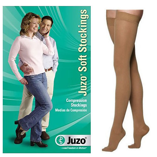 Juzo Soft Thigh-High with Silicone Border, 30-40, Full Foot, Short, Beige, Size 3 2 Pack