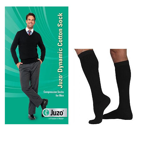 Juzo Dynamic Cotton for Men Knee-High, 20-30, Full Foot, Black, Size 4 2 Pack