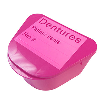 Denture Cup with Hinged Lid, 2" x 4" x 3", Pink 1 Each