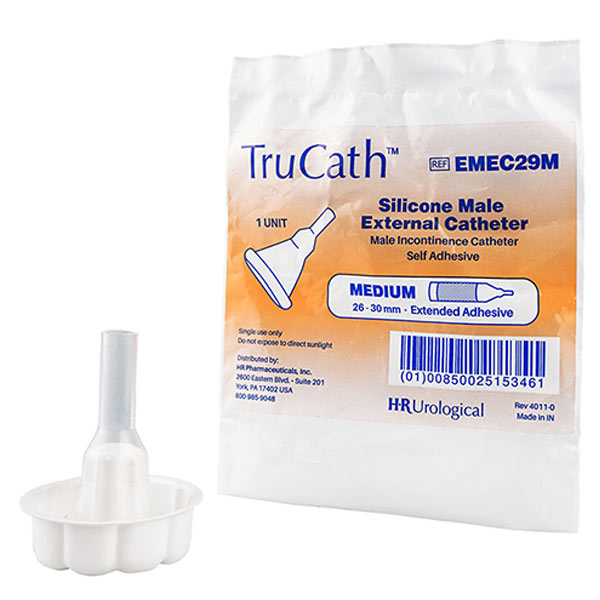 TruCath Male External Catheter, Extended Adhesive, 100% silicone, Medium, 29mm