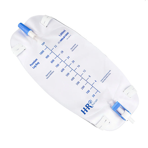 TruCath Leg Bag, 1,000 mL, Flip-Drainage Valve, Premium Flocked Backing, Pre-attached Elastic Leg Straps, Sterile Fluid Pathway