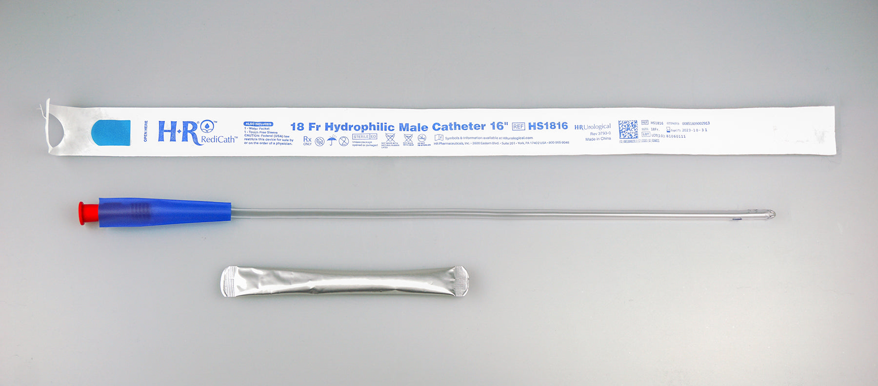 TruCath Hydrophilic Catheter with water bag and touch free sleeve, 18FR, 16" 1 Each