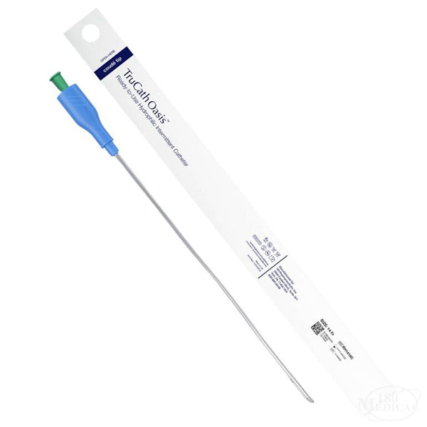 TruCath Oasis, Ready-to-Use Hydrophilic Intermittent Catheter, TruProtect Grip, Coude Tip, 14Fr, 16" Length