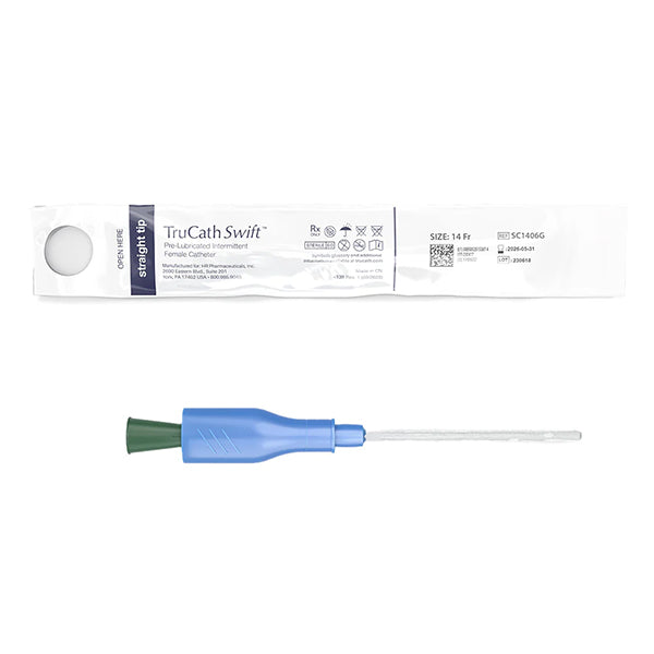 TruCath Swift Pre-lubricated Intermittent Female Catheter, TruProtect Grip, 8Fr, 6" Length